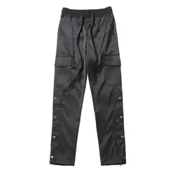 HEYGUYS нейлоновые брюки карго с застежкой мужские черные уличные хип-хоп байкерские спортивные штаны с ремнями и кнопками на липучке