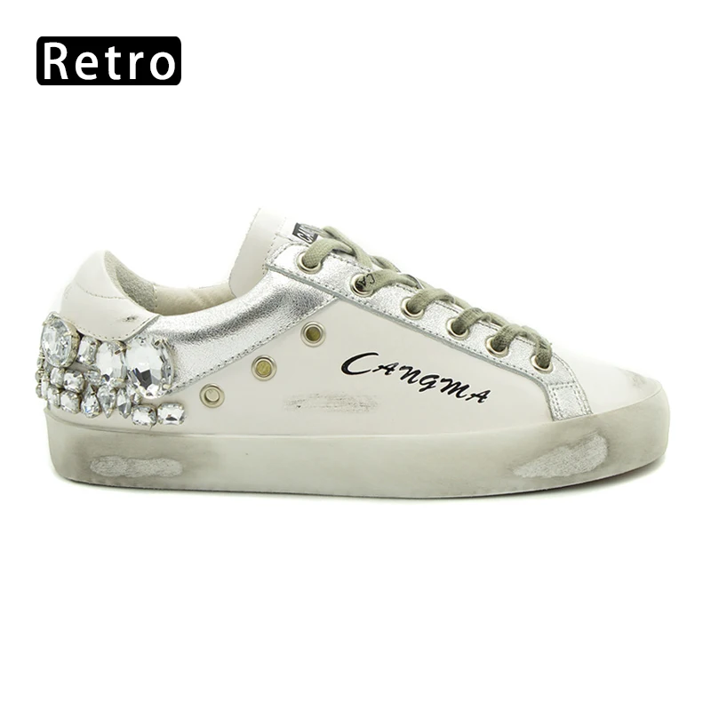 Retro CANGMA мужские кроссовки 9908 Бренд стразы; туфли из натуральной кожи, на шнуровке, туфли в стиле «хип-хоп»; тканевая дышащая Спортивная обувь больших размеров - Цвет: Retro