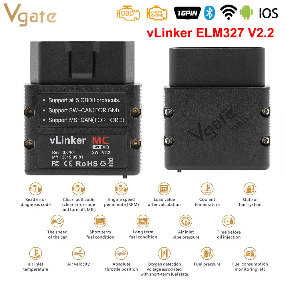 ￡14.66 Vgate Vlinker Elm327 V22 Bluetooth 40 Wifi Obd2 Scanner Elm