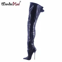 Wonderheel-Botas por encima de la rodilla de tacón de Metal ultrafino de 16cm, zapatos de tacón muy alto de cuero mate, botas sexys con cordones para discoteca