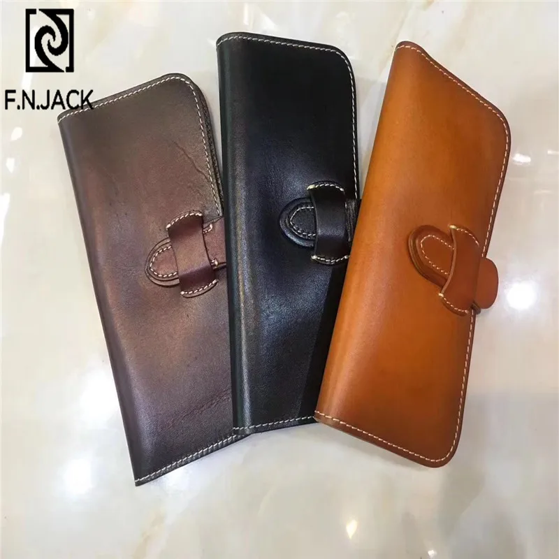 

F.N.JACK Solid Fashion Genuine Leather Wallets Mens Long Coin Wallet Card Purses Money Bag Black Casual Slim Purse 2019
