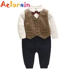Barboteuse pour nouveau né garçon, vêtements pour bébés, combinaison à nœud papillon, tenue une pièce 