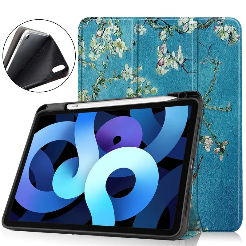 

For ipad Air 4 10.9 2020 Case Tri-Fold PU Leather Stand Cover Shock Proof Tablet Shell Pencil With Auto Wake Function KS0868