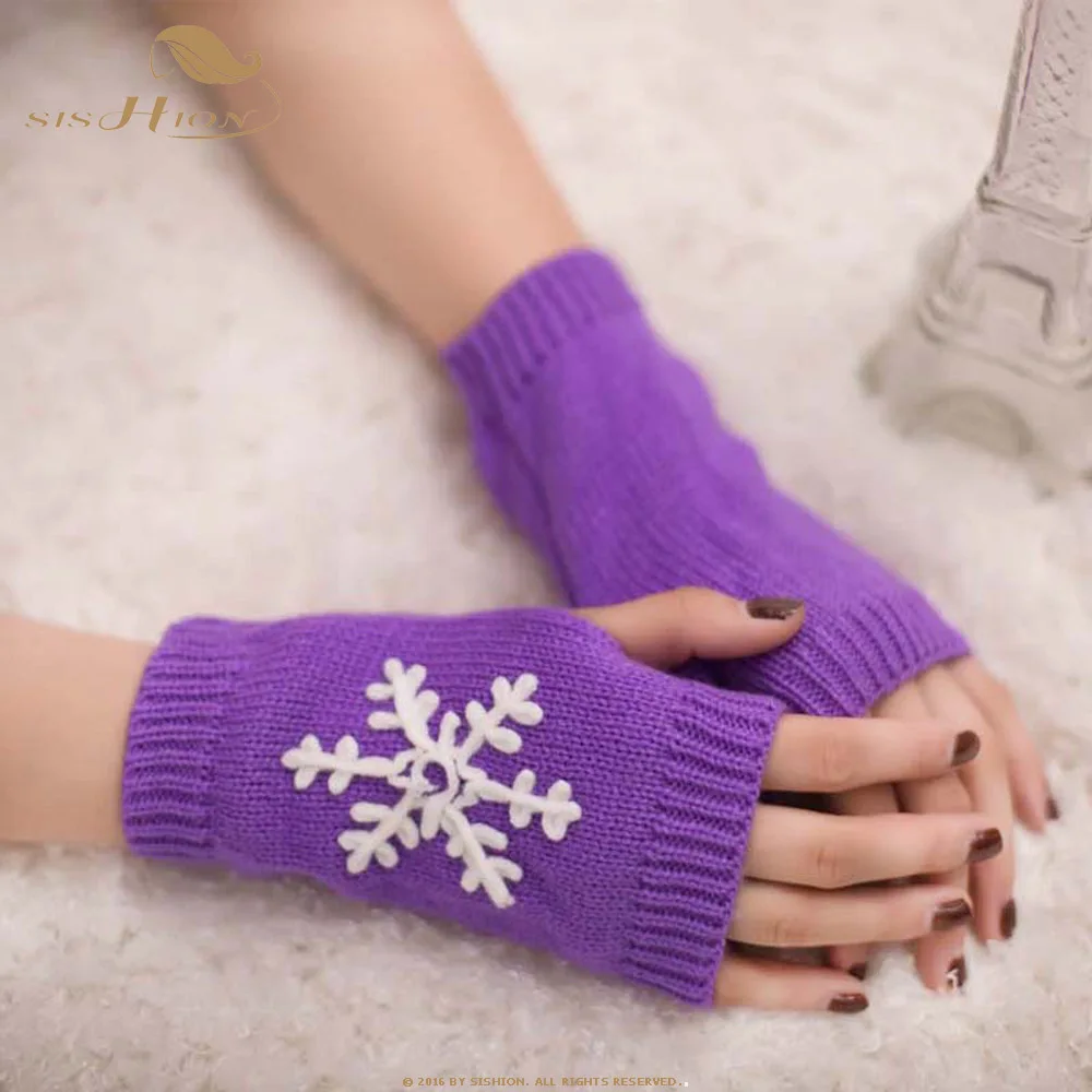 SISHION перчатки со снежинками женские новые вязаные перчатки на Хэллоуин перчатки на половину пальца вышитые цветные теплые перчатки SP0530
