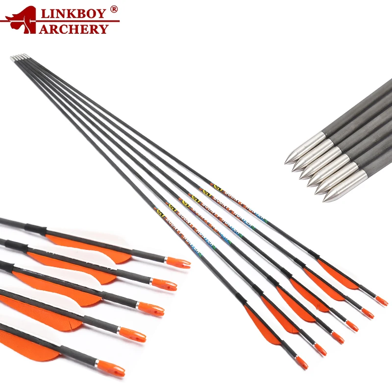 6/12 шт. Linkboy стрельба из лука углеродную стрелу Spine400 700 ID3.2mm 120gr подсказка 3 дюймов