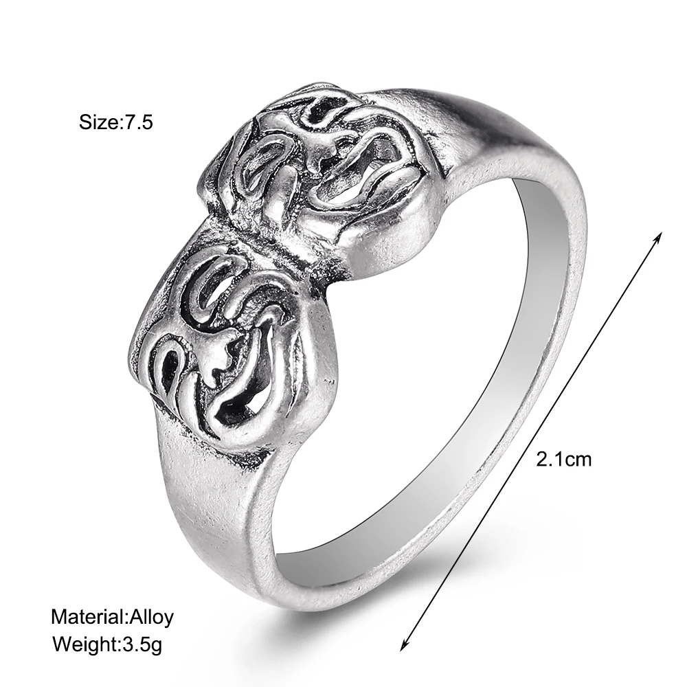 Punk Gothic Heart Ring Set for Women Black Dice Vintage Spades Ace Silver Plated Retro Rhinestone Charm Billiards Finger Jewelry