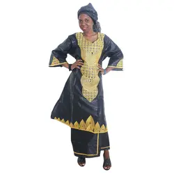MD женское платье Базен Riche одежда платье с вышивкой с юбкой костюм Южная Африка традиционная одежда нигерийский Sego головной убор