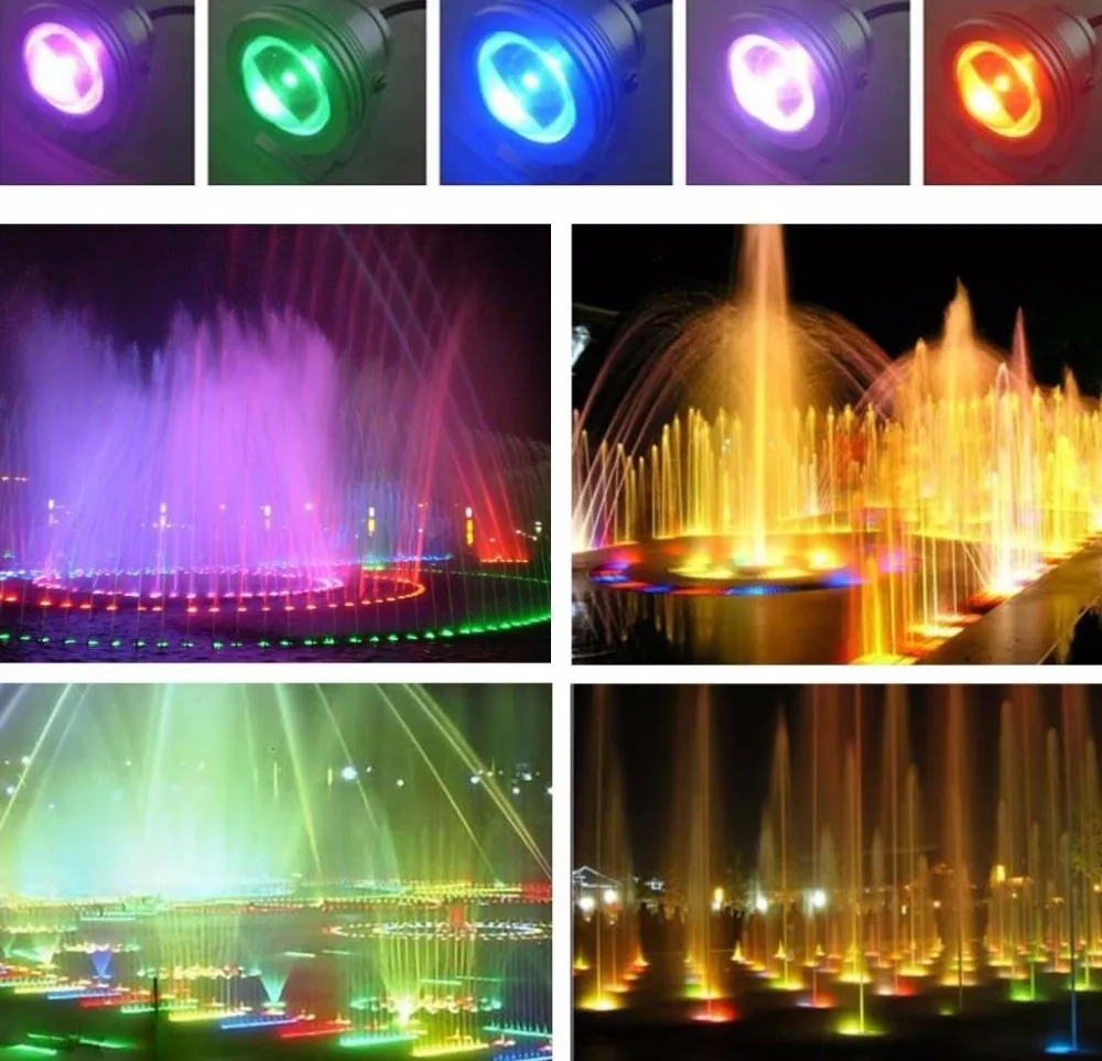 

LED Underwater Fountain Light Swimming Pool Pond Fish Tank Aquarium Lamp 12V 10W RGB 16 Colors IP68 Waterproof