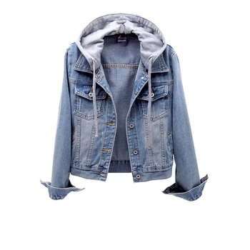 

Vintage Denim Jacket Women Autumn Coat Ripped Hooded Outerwear Coats Windbreaker Basic Boyfriend Female Jeans Jacket Plus Size