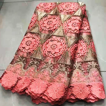 

African Lace Fabric 2020 French Cord Lace Fabric Embroidered Nigerian Tulle Lace Fabric With Stones For Wedding dress