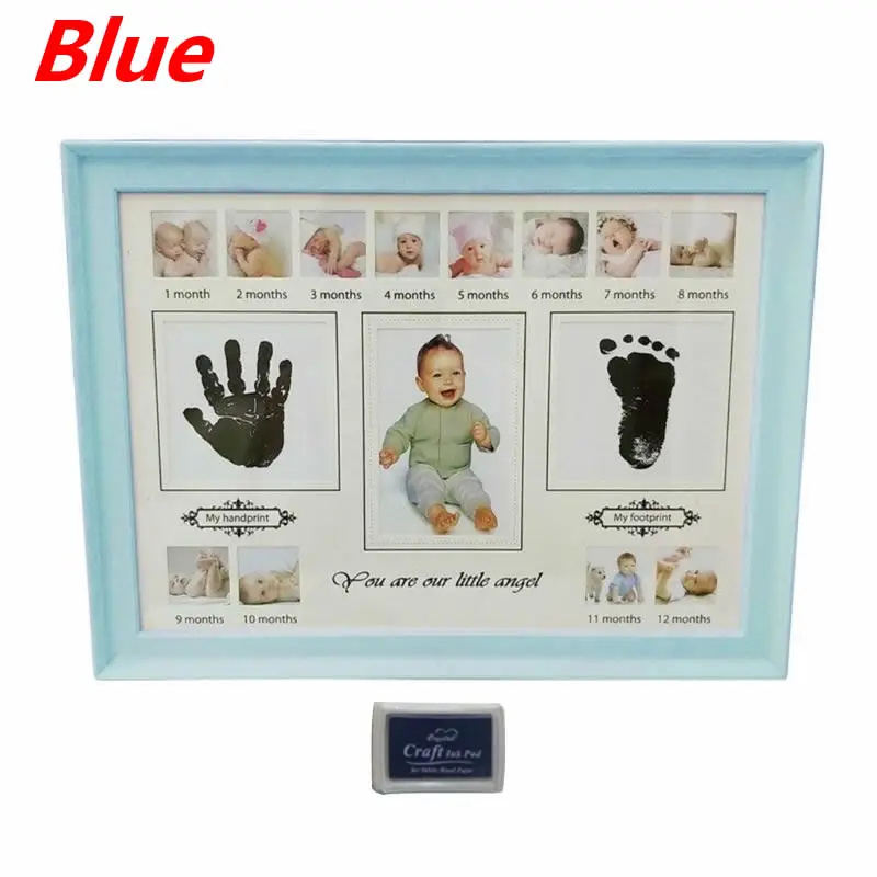 Отпечаток руки ребенка отпечаток ноги фоторамка с чернила для печати новорожденный Декор подарок Дети отпечаток руки Inkpad сувениры - Цвет: Blue