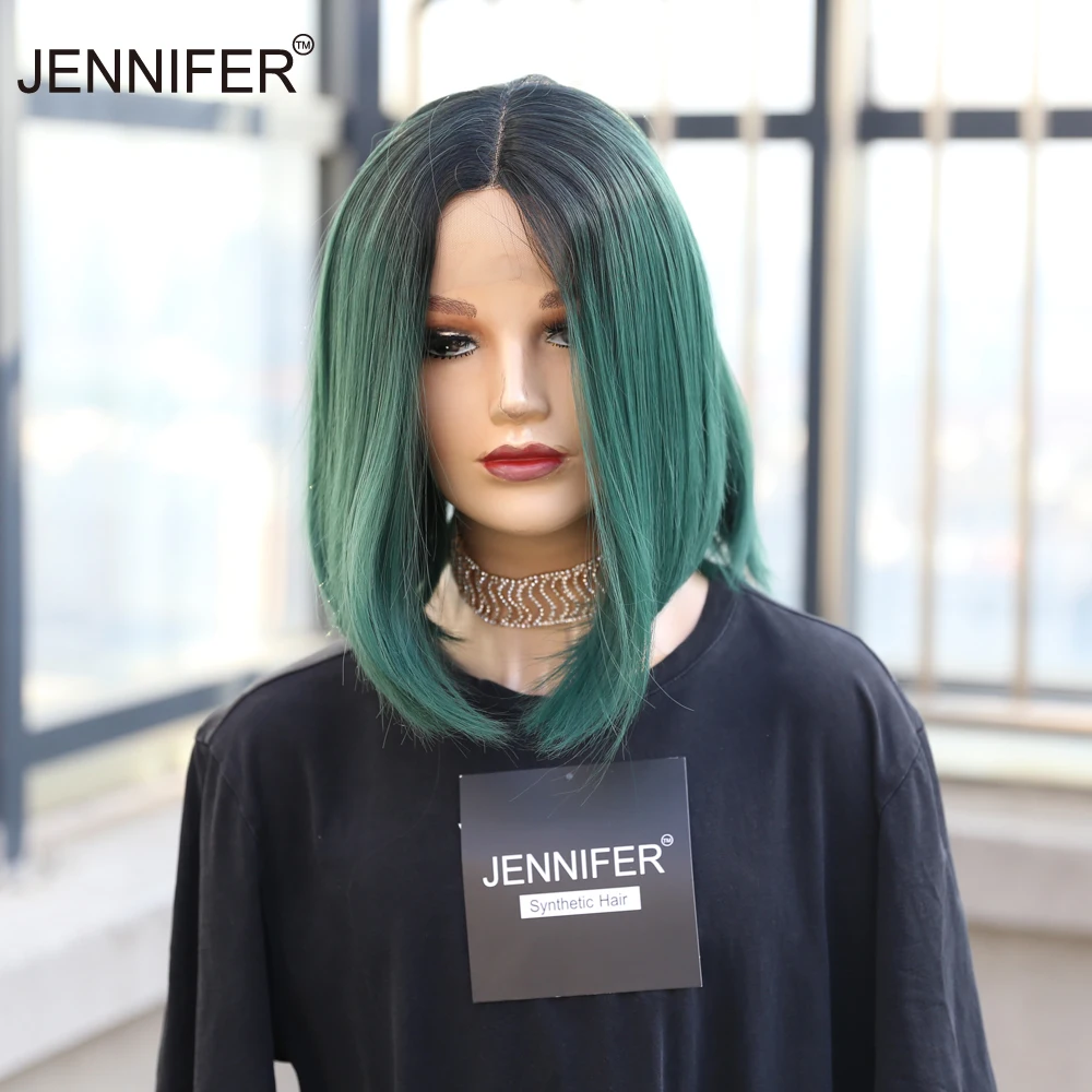

Silky Straight Part Lace Front wigs For women Short Bob Synthetic Wig Heat Resistant Hair Middle Part Purple/Pink/Green/613