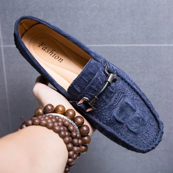 

Men Loafers Shoes Genuine Leather Mens Driving Shoe Suede Boat Slip On Shoes Breathable Male Casual Flats Mocassin homme Blue