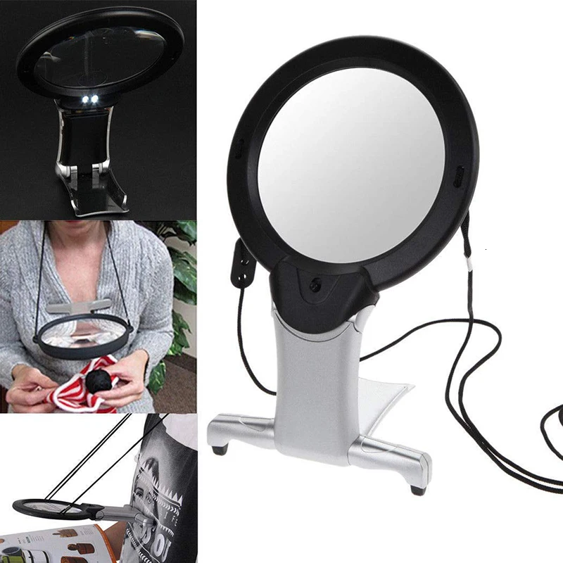 Magnifier Large Dual-Purpose Hands Free Magnifying Glass Reading With Led Light Black