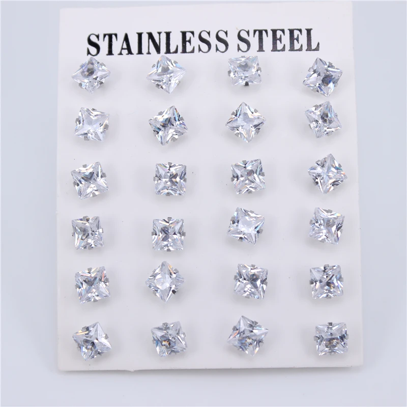 Diameter 6MM 12pair 12 пар/компл. серебро Цвет Диаметр с диагональю экрана 3-6 мм высокое качество серьги с цирконием кубической огранки для Для женщин Нержавеющая сталь ювелирные изделия ZN27 - Окраска металла: Diameter 6MM 12pair