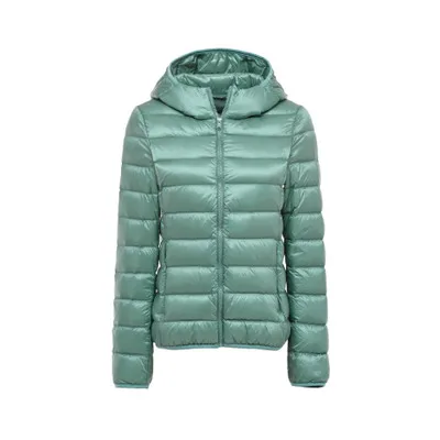 Light green Женское зимнее пальто, новинка, ультра-светильник, портативный пуховик, модный теплый тонкий пуховик с капюшоном для женщин, ветрозащитная парка - Цвет: Light green