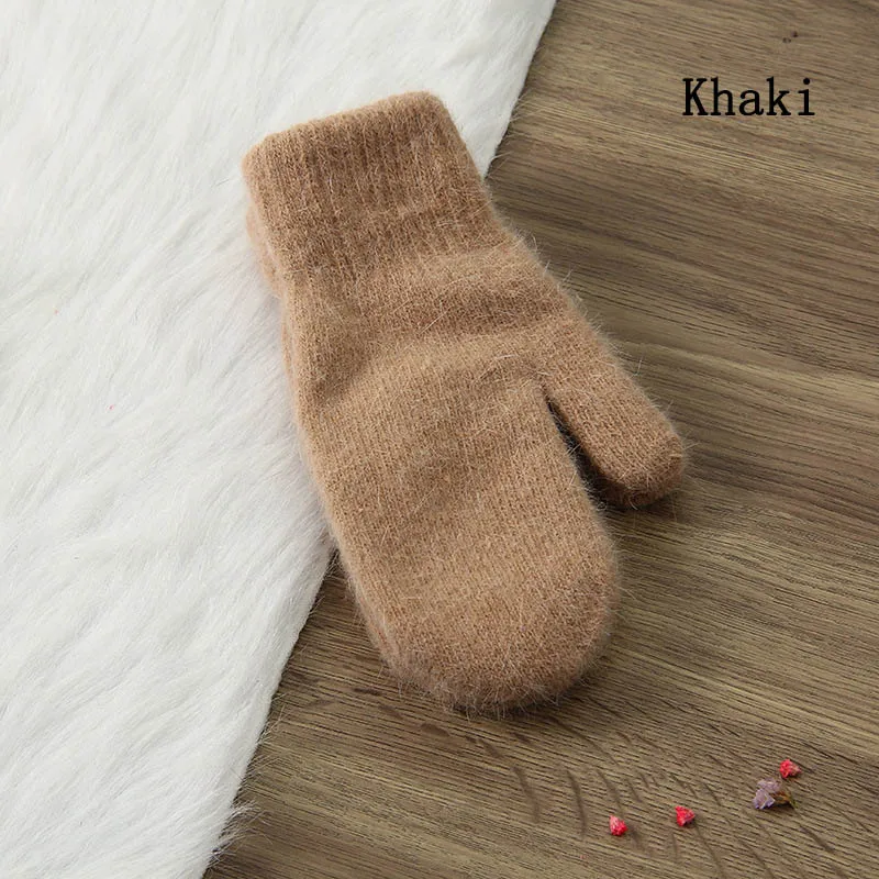 Khaki Новые корейские милые меховые перчатки с кроличьим мехом, женские зимние одноцветные теплые студенческие перчатки - Цвет: Khaki
