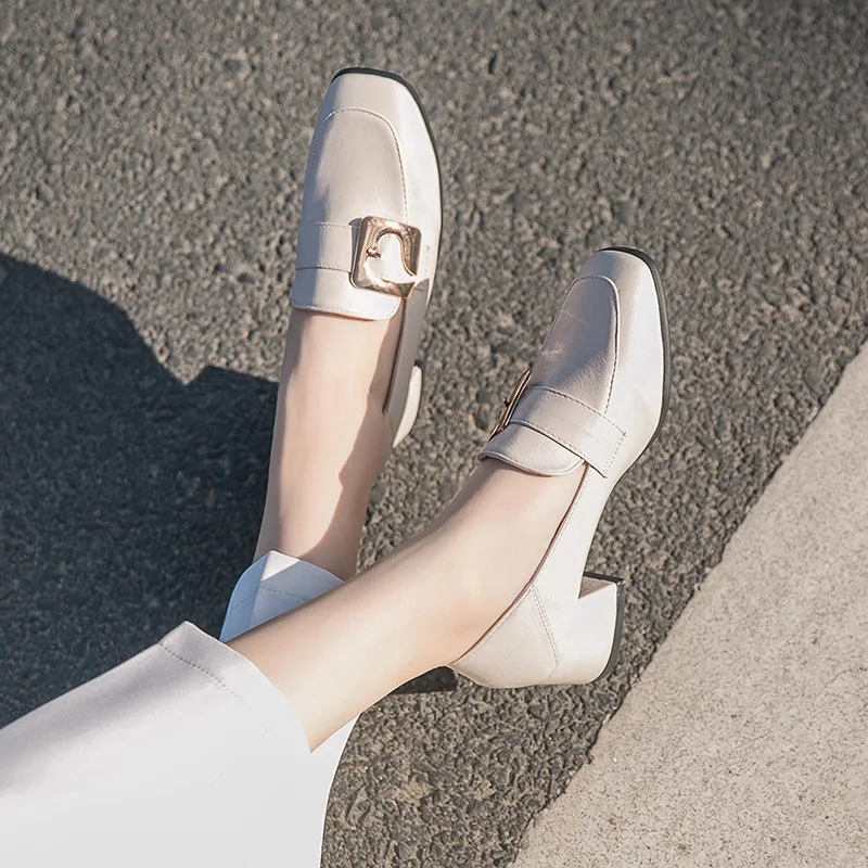 

Slip-on Small Leather Shoes Women's 2019 New Style Spring And Autumn Korean-style Versatile-Style Chunky-Heel Shoes Square Head
