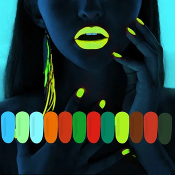 

12 colors/set Neon Fluorescent Super Bright Glow in the Dark Phosphorescent Nail Powder Glowing Pigment Powder DIY Nail Art