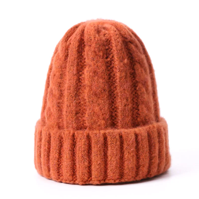 Модная шерстяная Милая Шапка-бини для родителей и детей, зимняя вязаная теплая плотная шапка для мамы и ребенка, теплая вязаная шапка, одноцветная шапочка - Цвет: E