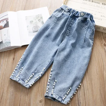 

Girl Jeans 2020 Spring Baby Girls Blue Pearl Rivet Denim Pants Girls Autumn Trousers Children Clothes Wholesale