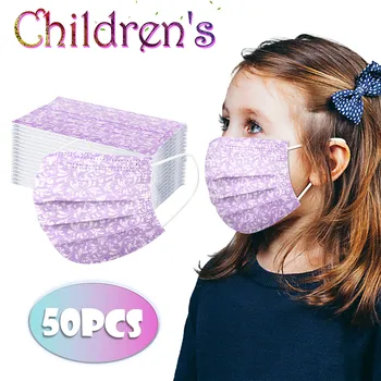 

50PCS Children's Spunlace Non-reusable Breathable Printed Mask Fast Shipping Health Care Covers Mouths Cotton 3Ply Facemask
