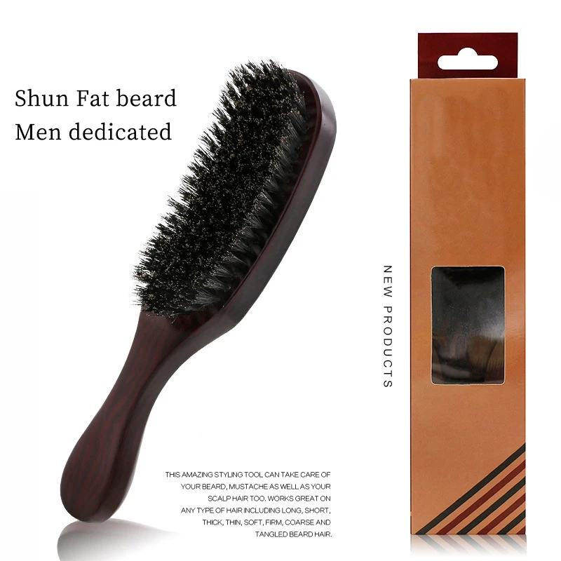 Wooden 100% Boar Bristle Men 360 Wave Brush Curved Beard Hair Brush