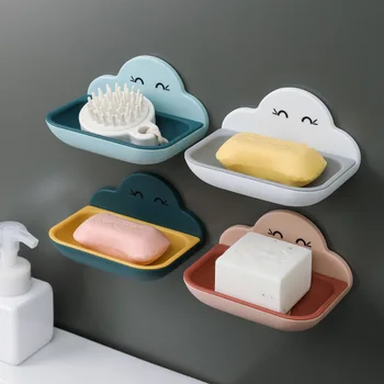 

Hole-Free Cloud Soap Box Widened Double Layer Quick Draining Seamless Wall-Mounted Plastic Soap Box