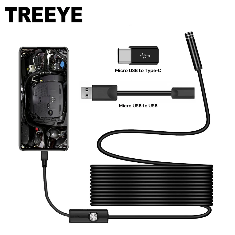Cámara de inspección Tipo C para teléfono Android, endoscopio semirrígido con lente de 1/2/5/3.5M 7/5.5mm, cable duro, impermeable IP67, 480P, HD, micro USB