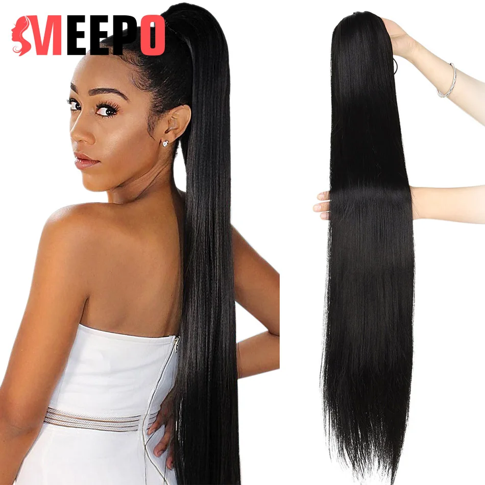 

MEEPO Long Straight Drawstring Ponytail 30 Inch Synthetic Clip in Ponytail Extension for Women