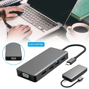 

Multi Function Type-C to HDMI VGA Hub Audio Adapter for PC Computer Laptop Notebook FKU66
