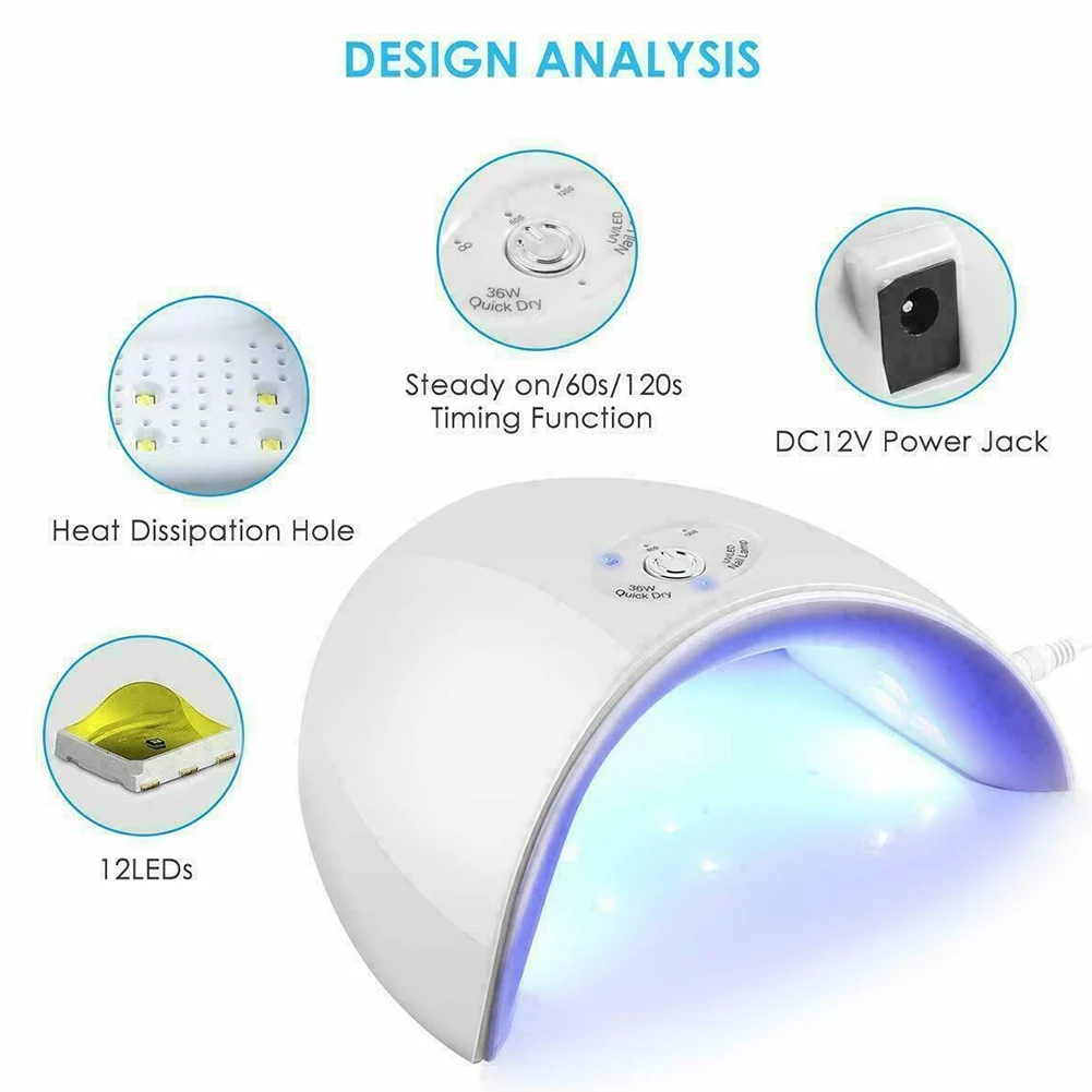 36W Art Spa Professional Nails Dryer Portable Polish USB Powered Gel Tools 12 LED UV Lamp DIY Acrylic Curing Manicure Timer