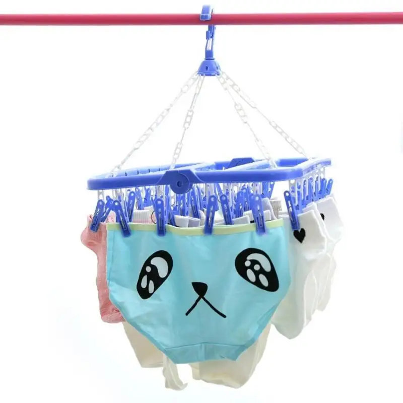 32 Clips Multifunctional Folding Socks Cloth Hanger Rack Clothespin Clothes Drying Rack sock Panties Storage hanger