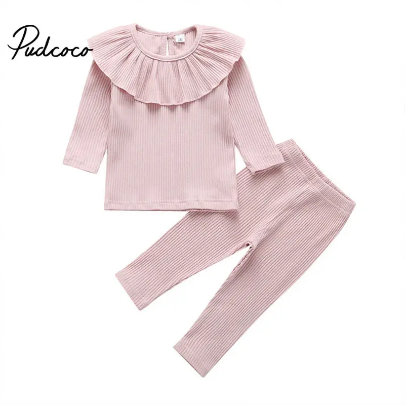 

Brand Children Autumn Suits 2019 New Style Girls Sports Clothes Sets 2pcs Knitted Cotton Pink Pants Clothes Sets Kids