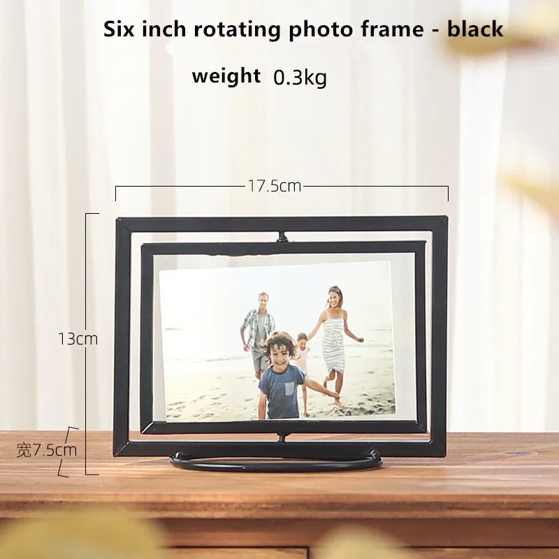 6 inch rotate black Nordic геометрический металла Стекло фоторамки креативный Настольный складной вращающийся Золотой железная декоративная картина украшения 6/8 дюймов - Цвет: 6 inch rotate black