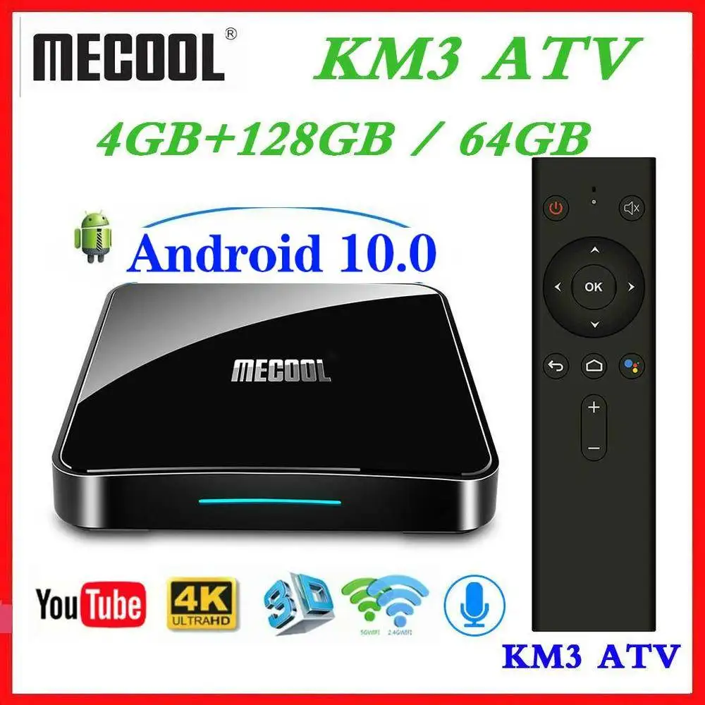 Max 4 ГБ ОЗУ 128 Гб ПЗУ Mecool Android tv 10 0 KM3 TV BOX 9 Сертифицированный Google S905X2 4K смарт