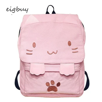 

Women Backpacks Embroidery School Bag For Teenage Cute Canvas Backpack Cartoon Girls Casual Ears Large Bags Pink Mochila