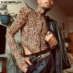 INCERUN Comfortable Homewear Men's Fashion Sexy Leisure Onesies Leopard Printing Male Long Sleeve Triangle Bodysuits S-5XL 2021