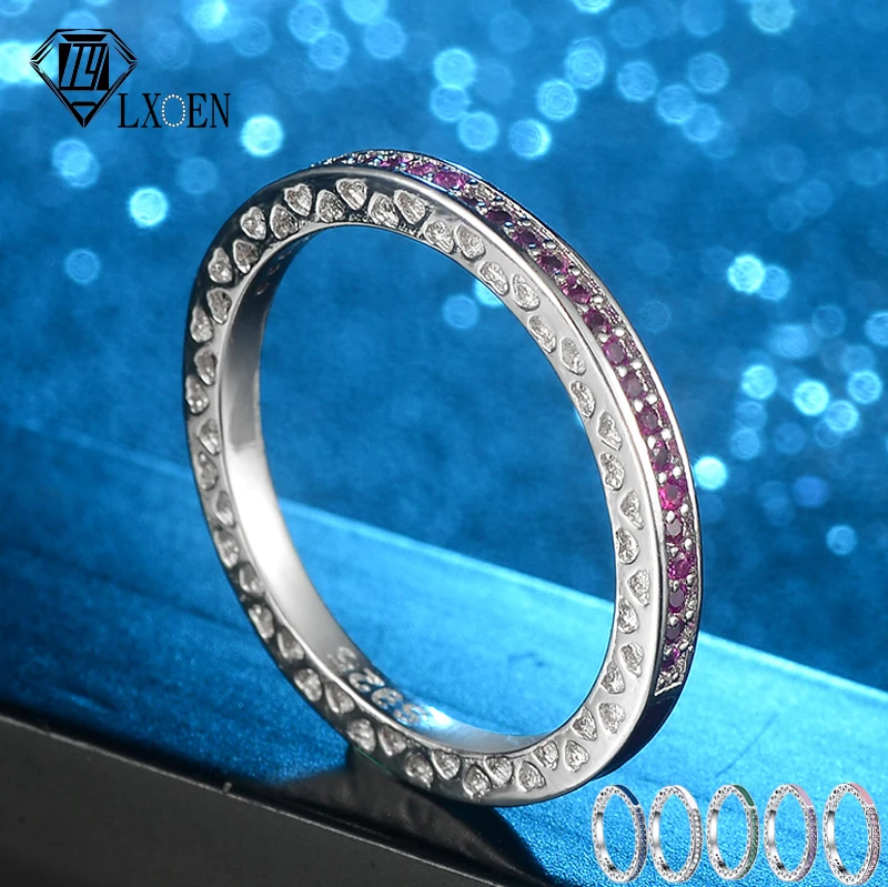 

LXOEN Multicolor Zircon Rings for Women And Men White Silver Color CZ Crystal Party Jewelry Accessories Blue And Red anillos