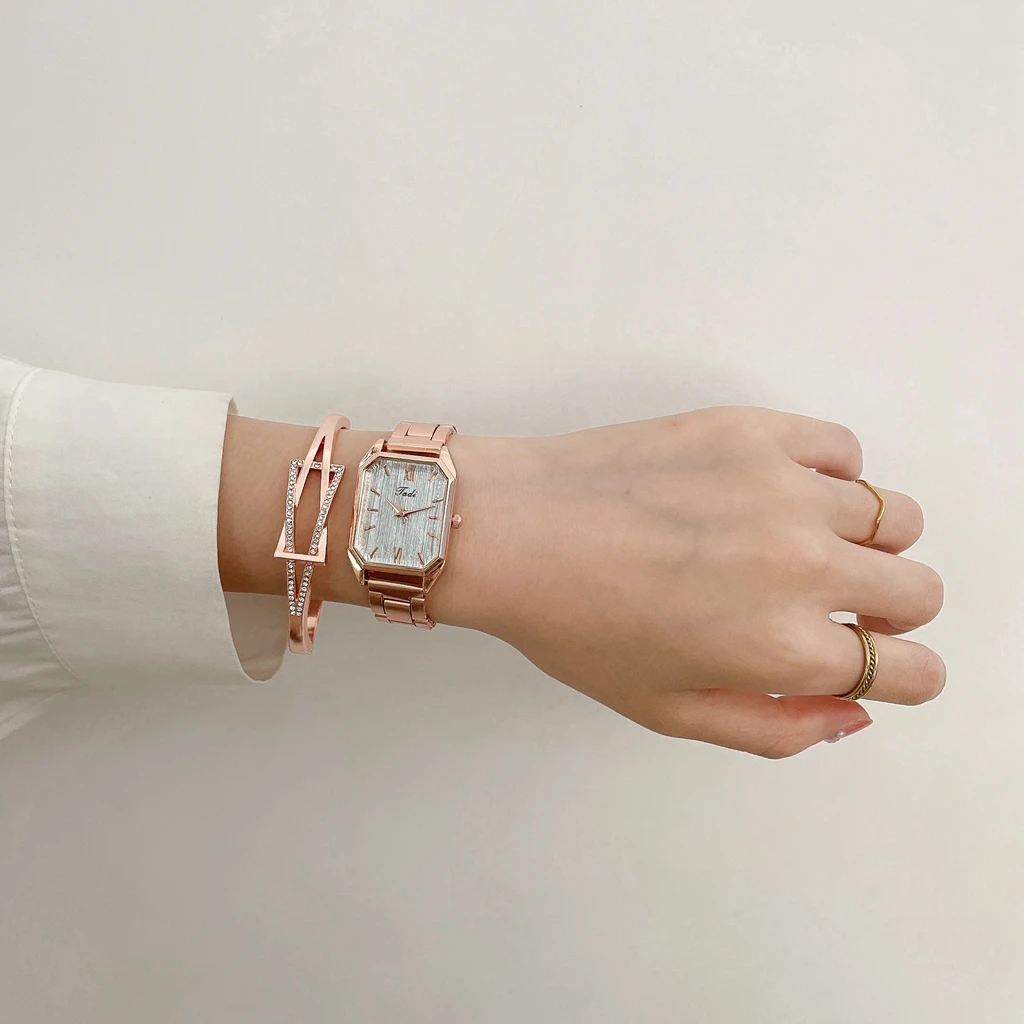 Fashion Watch For Women Luxury Rose Gold Rhinestone Bracelet Watch Ladies Quartz Wrist Watch Bracelet Set Gift Relogio Feminino