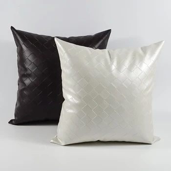 

45/50/60cm classical double-sided checked PU leather cushion cover pillowcase lumbar pillow cover indoor waist pillow case