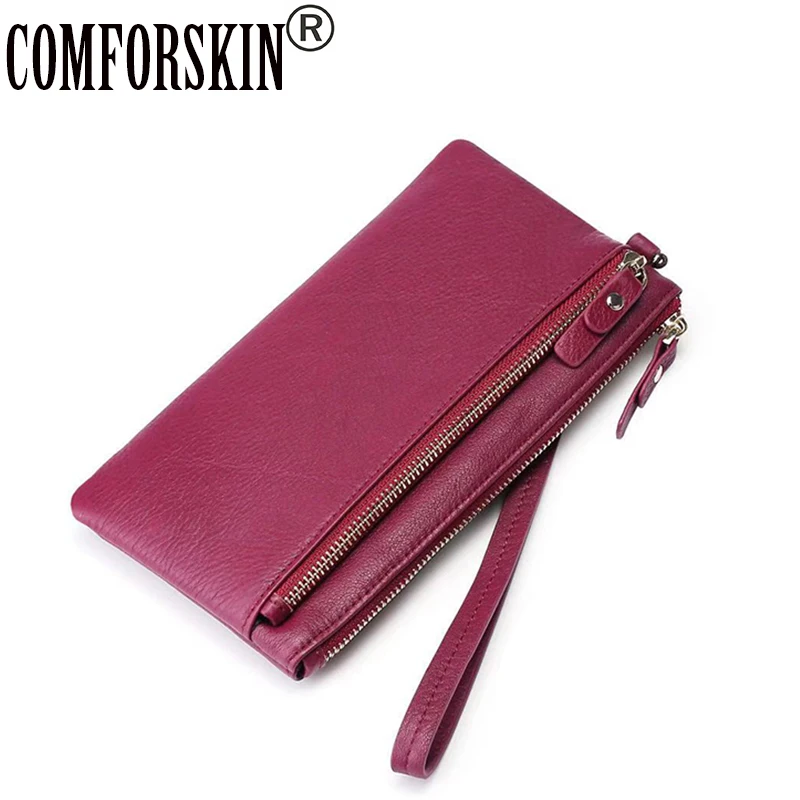 

COMFORSKIN Guaranteed 100% Genuine Leather Women Wallet Long Fashion Style Ladies Zipper Purse High Capacity Women Wallets Sales