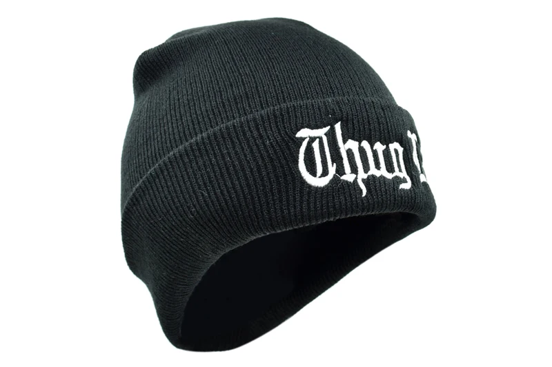 Черная Шапка-бини с принтом THUG LIFE, зимняя теплая вязаная шапка Skullies Beanie, повседневная крутая Черная шапка в стиле хип-хоп, теплая шапка для мужчин и женщин THUG LIFE