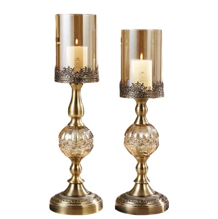 A Set of 2 pcs Hurricane candleholder Бронзовый роскошный обеденный стол декоративная свеча держатели для домашнего декора гостиной украшения подарки - Цвет: A Set of 2 pcs
