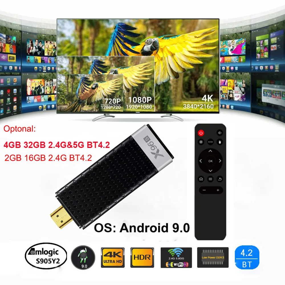  X96S TV Stick Android 9.0 TV Dongle 4GB 32GB Amlogic S905Y2 Quad Core 2.4G 5GHz Wifi BT4.2 1080P H.
