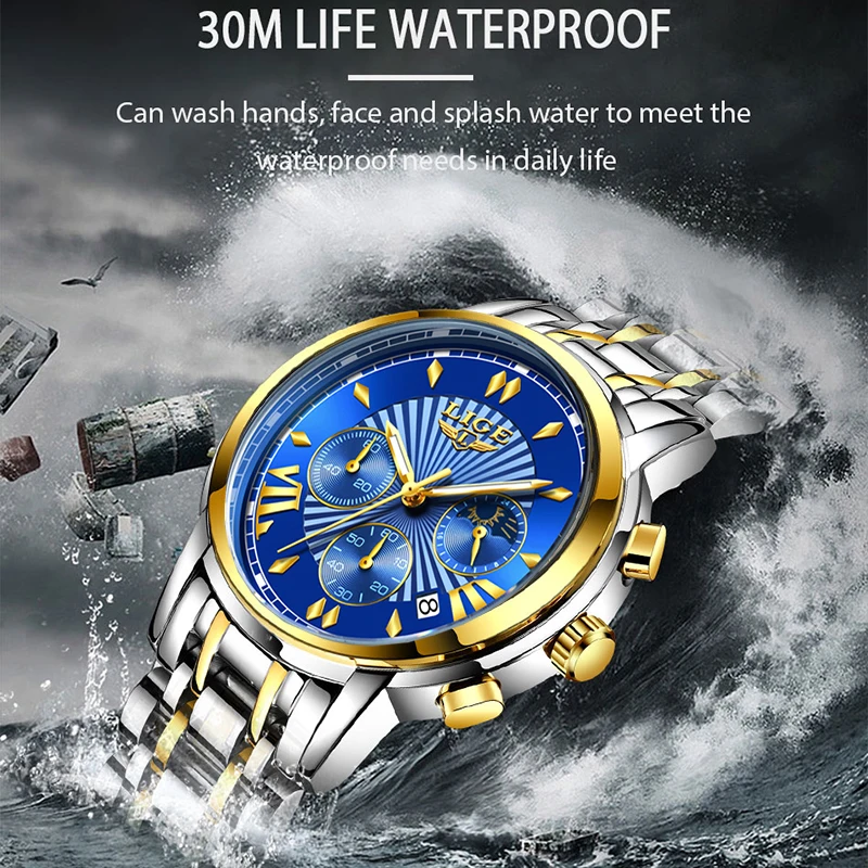 Новые мужские водонепроницаемые часы Relojes Hombre 2020 Топ бренд LIGE Роскошные