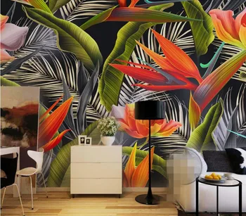 

CJSIR Photo Wallpaper Hand Drawn Tropical Rainforest Banana Canna Retro Fashion Background Wallpaper for Walls 3 d Tapety Decor