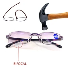 Алмазная резка очки для чтения без оправы анти голубой луч бифокальные увеличительные очки Пресбиопия Мужчины Женщины Черный дропшиппинг+ 200
