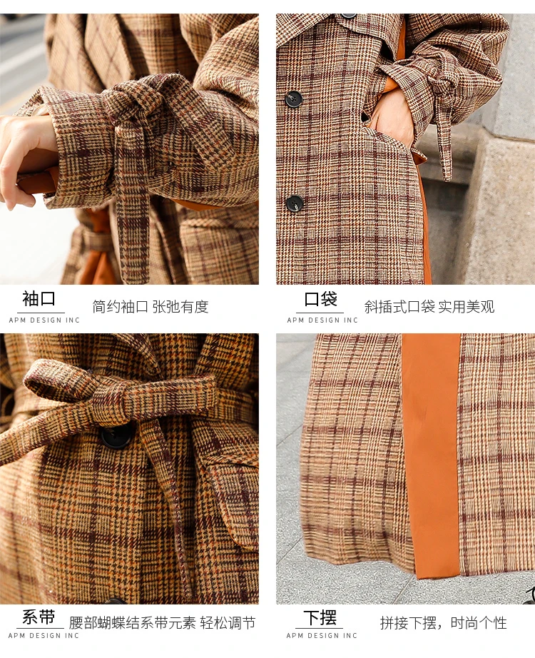 Women Plaid Wool Coats Autumn Winter Warm Vintage Fashion Long Sleeve Casual Woolen Jacket Outwear Coats Female Jacket