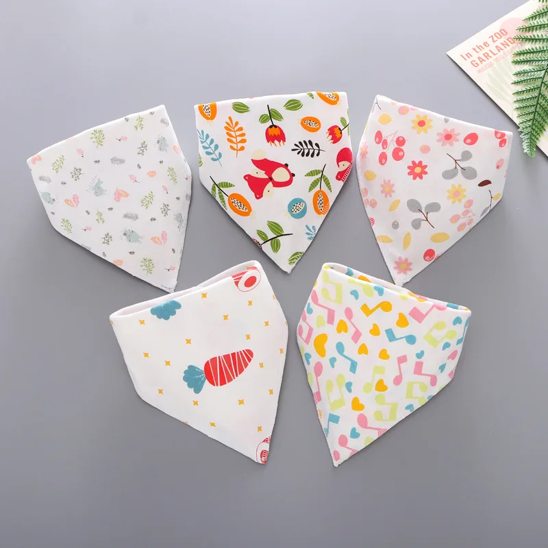 Baby's Triangle Bibs Set, Double Cotton Bandana, Feeding Smock, Infant Burp Cloth, Saliva Toalha, Boys and Girls, 5Pcs